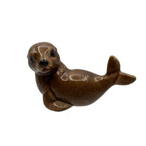 Vintage Ceramic Brown Seal Figurine Handcrafted Animal Decor For Collectors